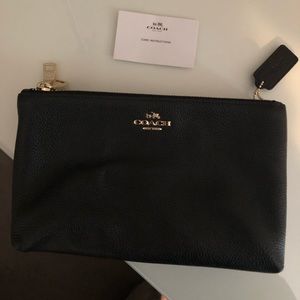 Coach Double Zip Pebble Leather Wristlet Wallet